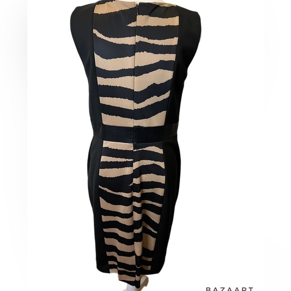 🔥🔥Tahari Black/brown Partial Zebra Stripe Dress. Size 10 Sleeveless - Picture 5 of 7